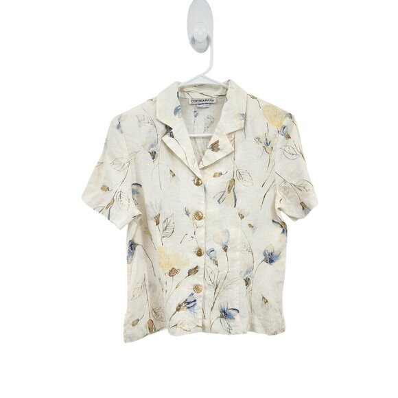 Cynthia Max Women's 100% Linen Floral Button Front Shirt Cottagecore - S - Picture 1 of 9